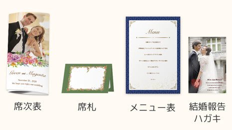 席次表、席札、メニュー表、結婚報告はがき