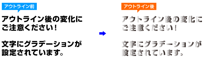 アウトライン後の変化にご注意ください！文字にグラデーションが設定されています。