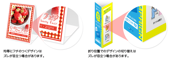 加工位置で切り替わるデザインや、加工位置付近への文字の配置はお避けください