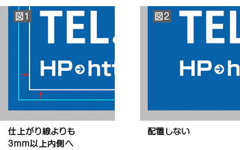 [図1]仕上がり線よりも3mm以上内側へ　[図2]配置しない