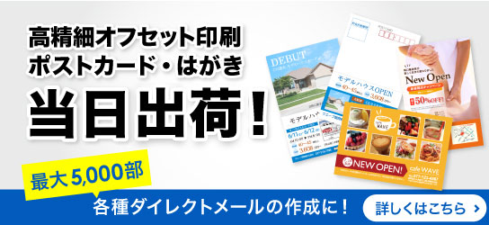 ポストカード・はがき最大5000部まで当日出荷！