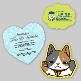 ダイカット:丸型やキャラクターの形状など、ご指定の形状に切り抜くことができます。