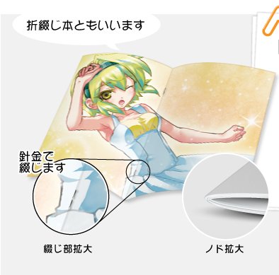 中綴じ冊子、針金綴じ、折り綴じ