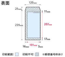 既製封筒刷込印刷（オフセット） 長3封筒の印刷範囲