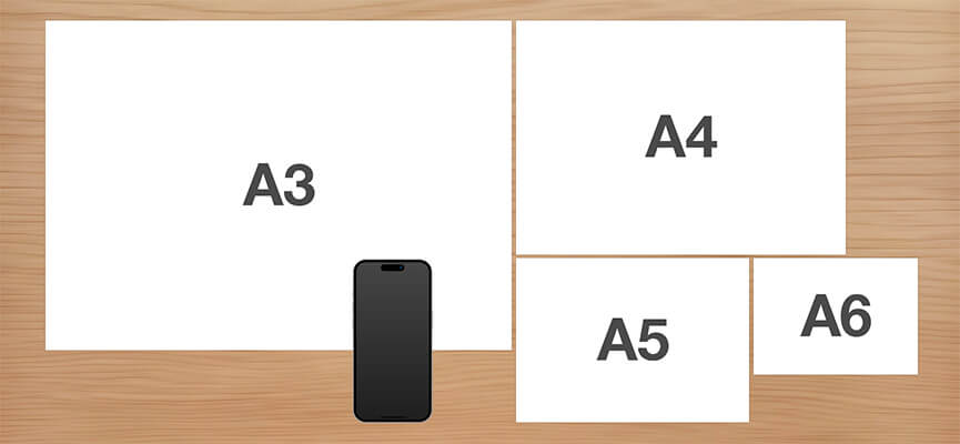 A判用紙とスマートフォンとのサイズ比較