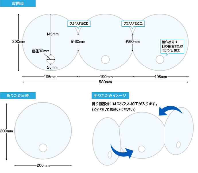 3連円形ECOうちわのサイズ