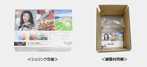 シュリンク包装と緩衝材の同梱のGIF画像