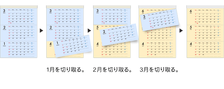 3か月カレンダーの使い方